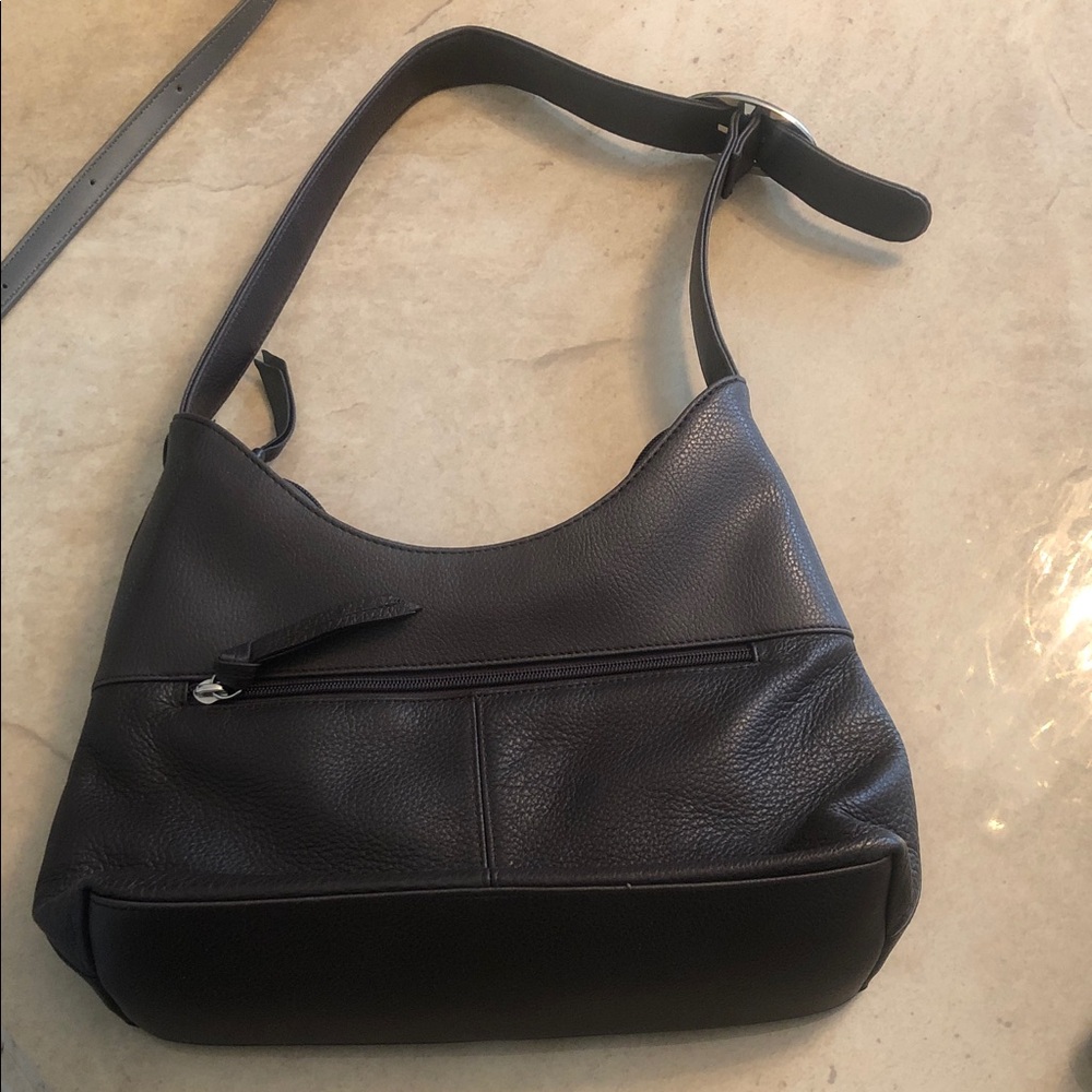 Covington dark brown Pebble Leather Shoulder Bag